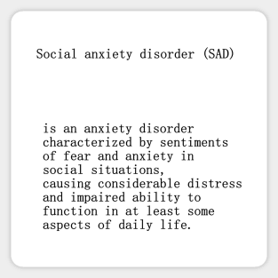 Social anxiety disorder SAD definition title Sticker